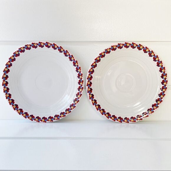 Fiesta Lot of 2 RARE Cinnabar Carson’s Valentine Heart Border 9” Luncheon Plates - Picture 1 of 8